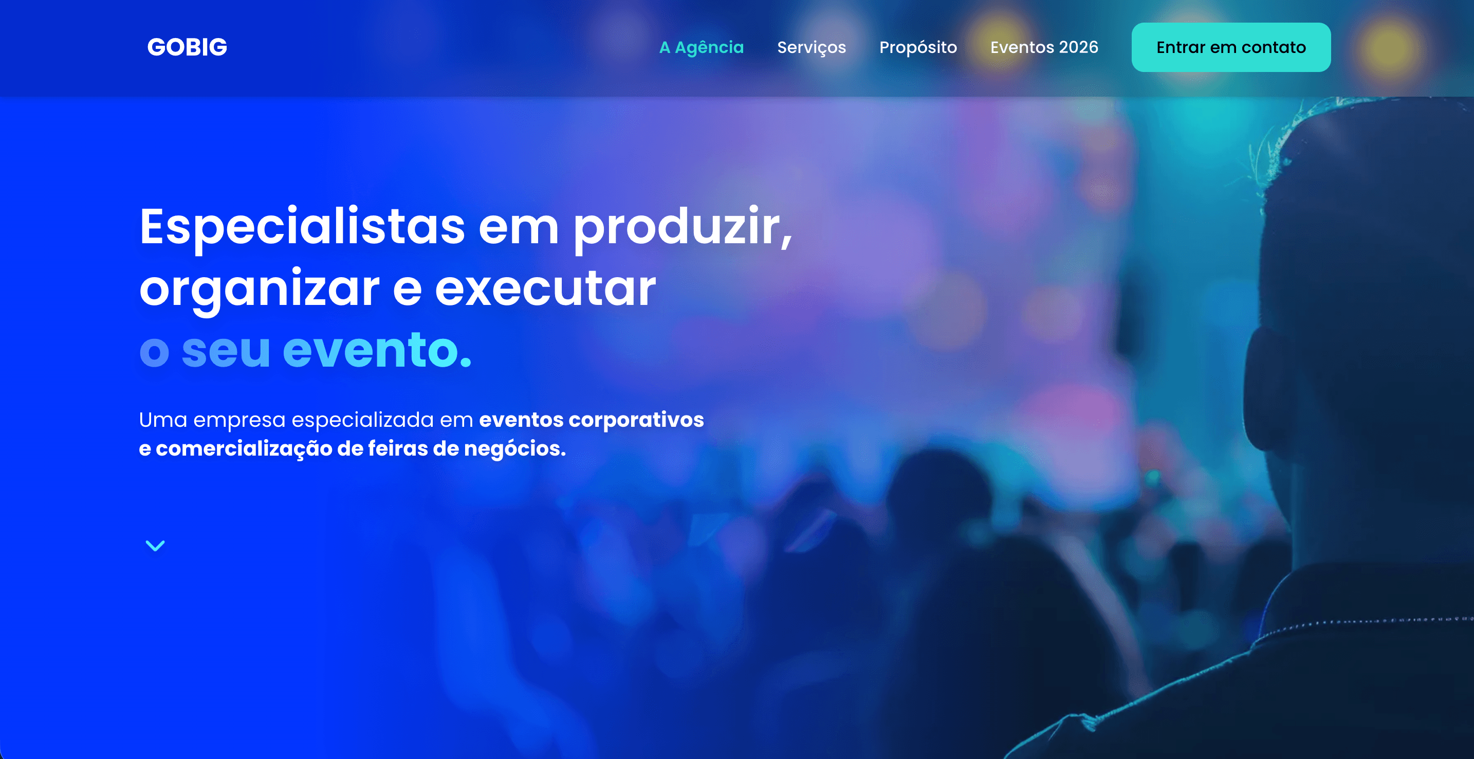 Site da GoBig Eventos com design moderno e responsivo para venda de ingressos